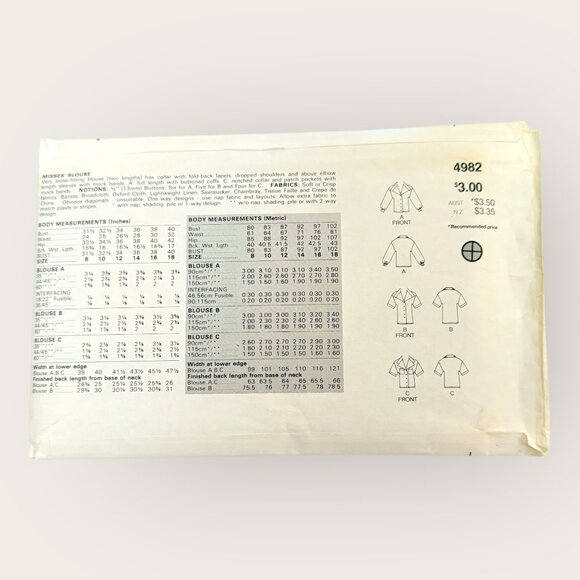 Vintage Butterick Sewing Pattern 4982 Misses Blouse Size 8-12 - Picture 2 of 2